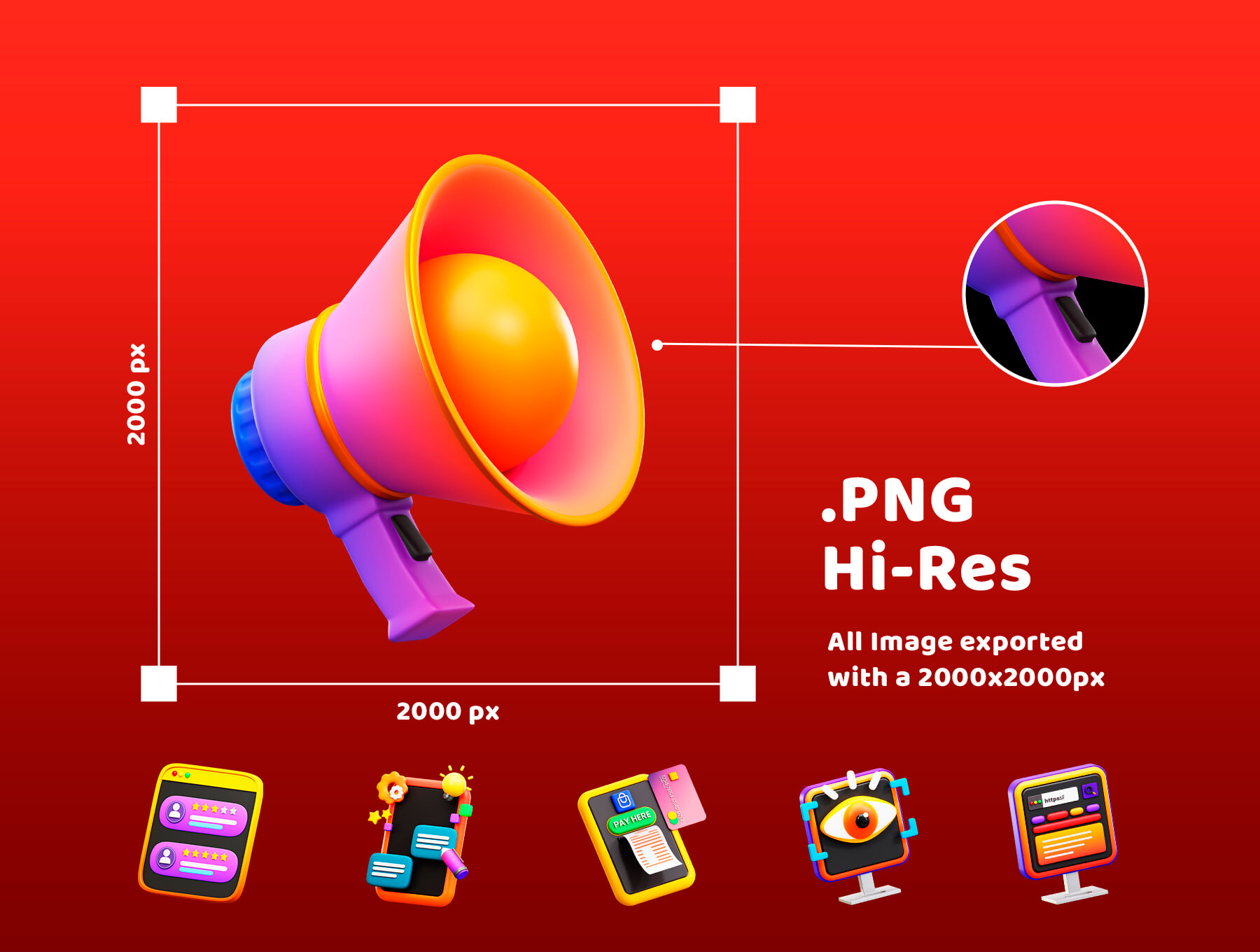 20个色彩鲜艳数字营销主题Blender 3D图标模型
