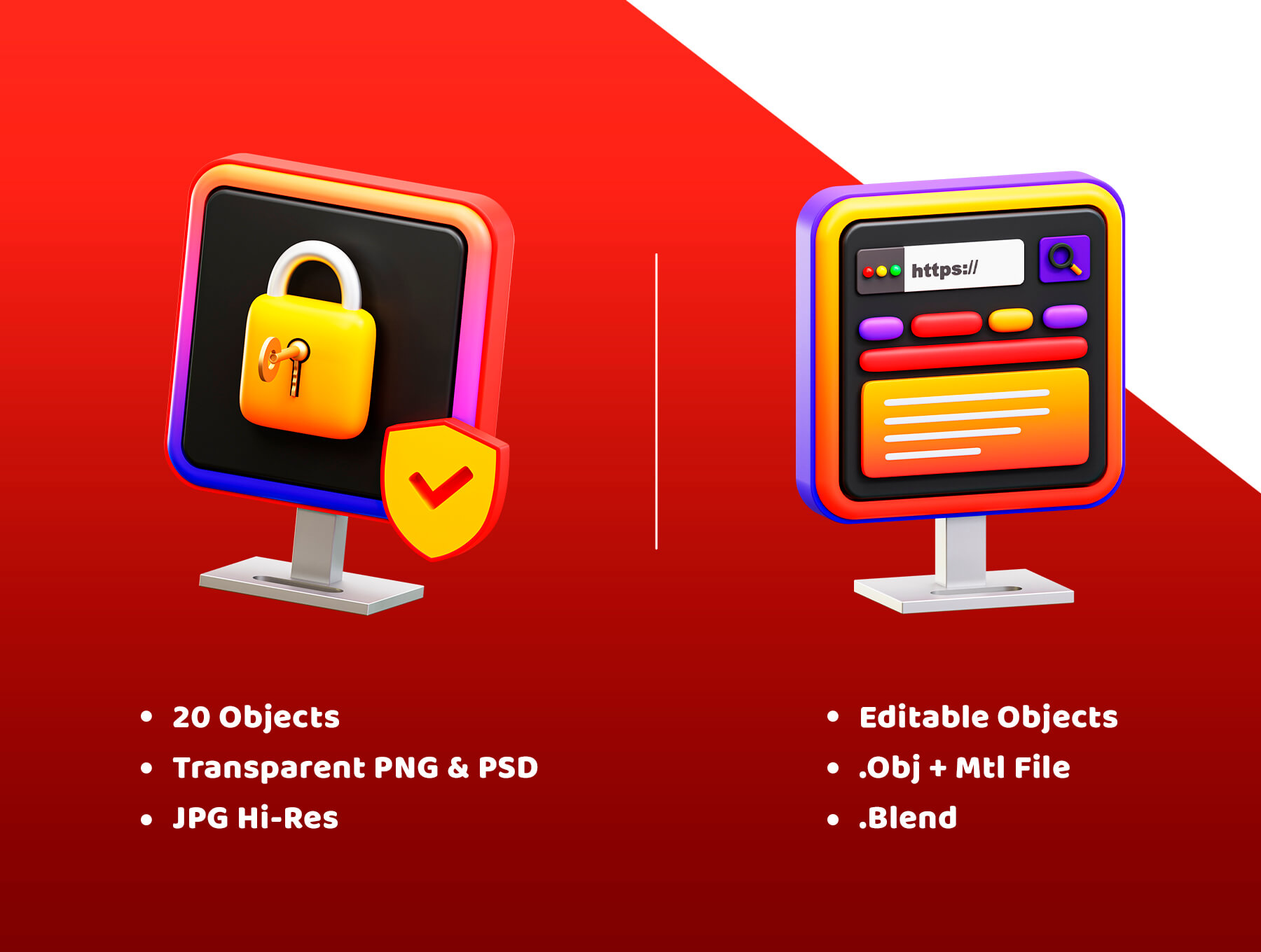 20个色彩鲜艳数字营销主题Blender 3D图标模型