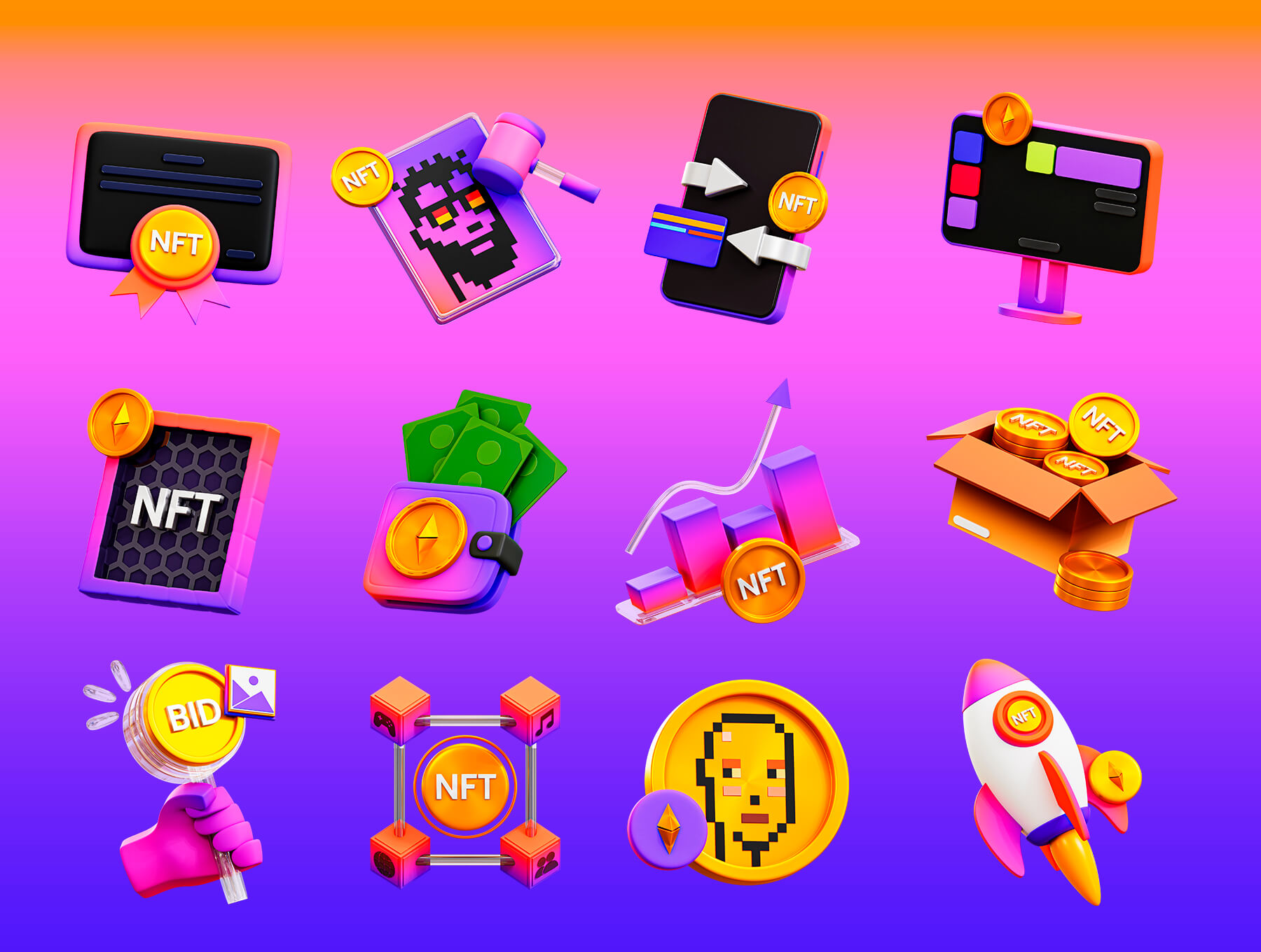 25个潮流3D NFT主题Blender图标模型