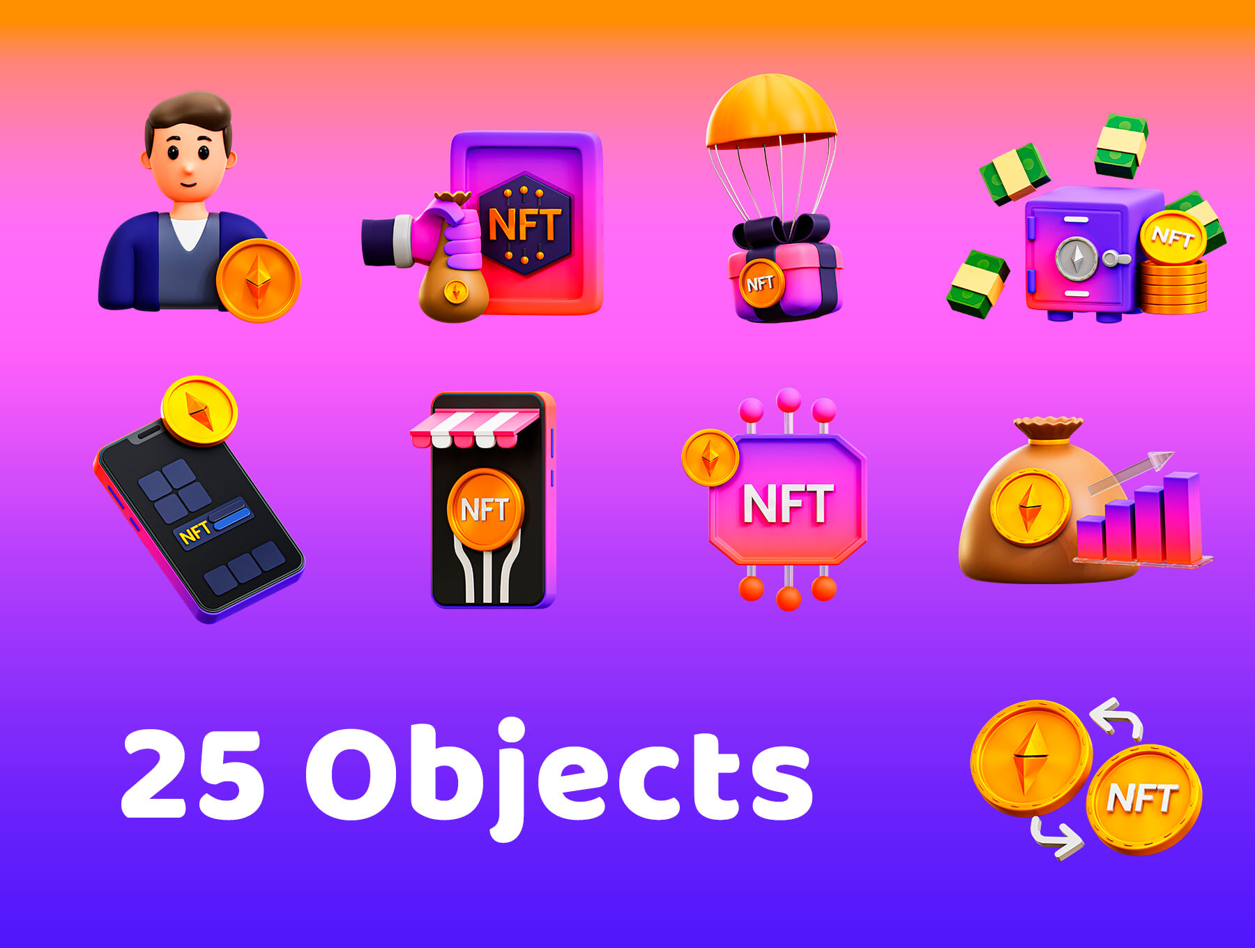 25个潮流3D NFT主题Blender图标模型