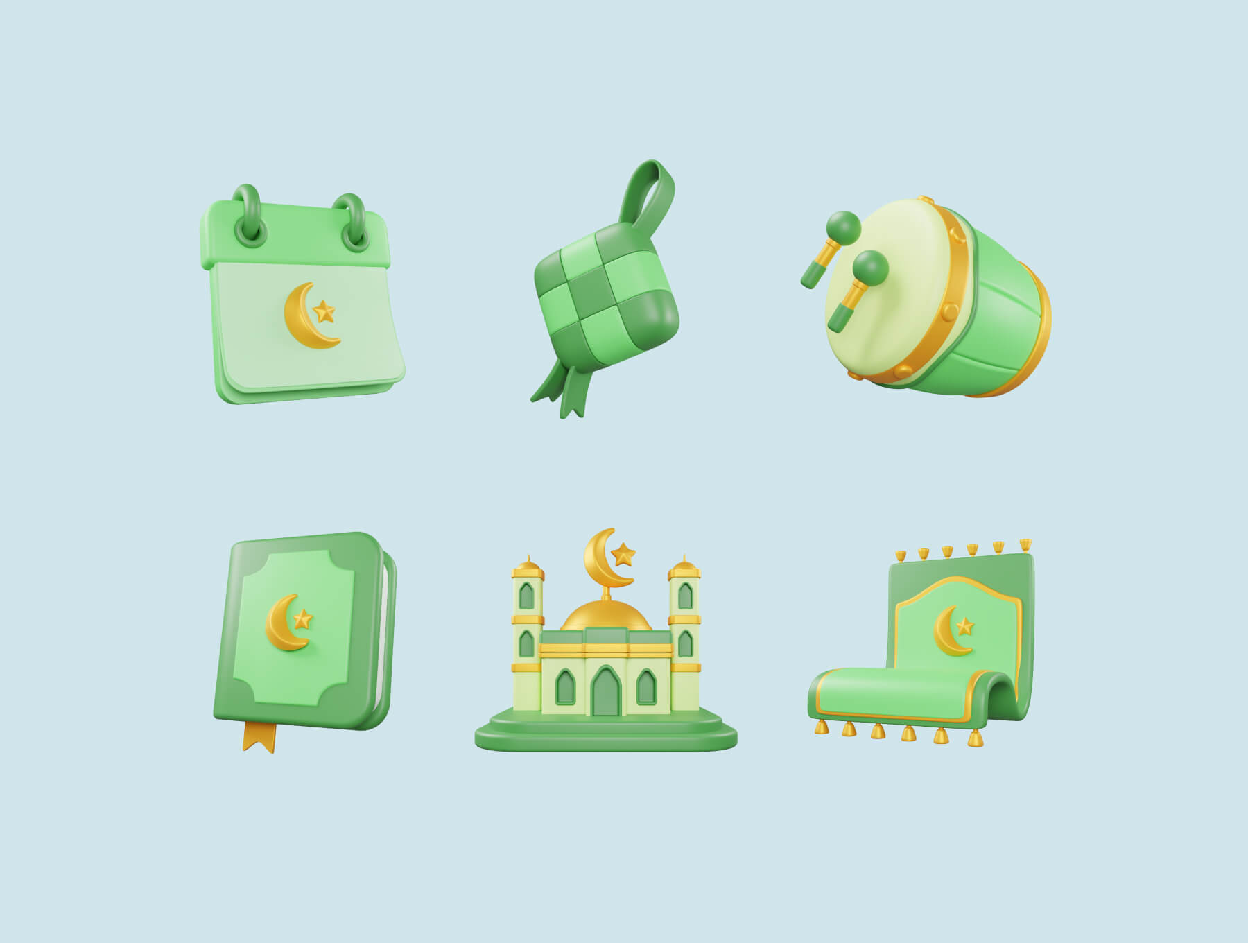 12个绿色节日主题3D图标模型