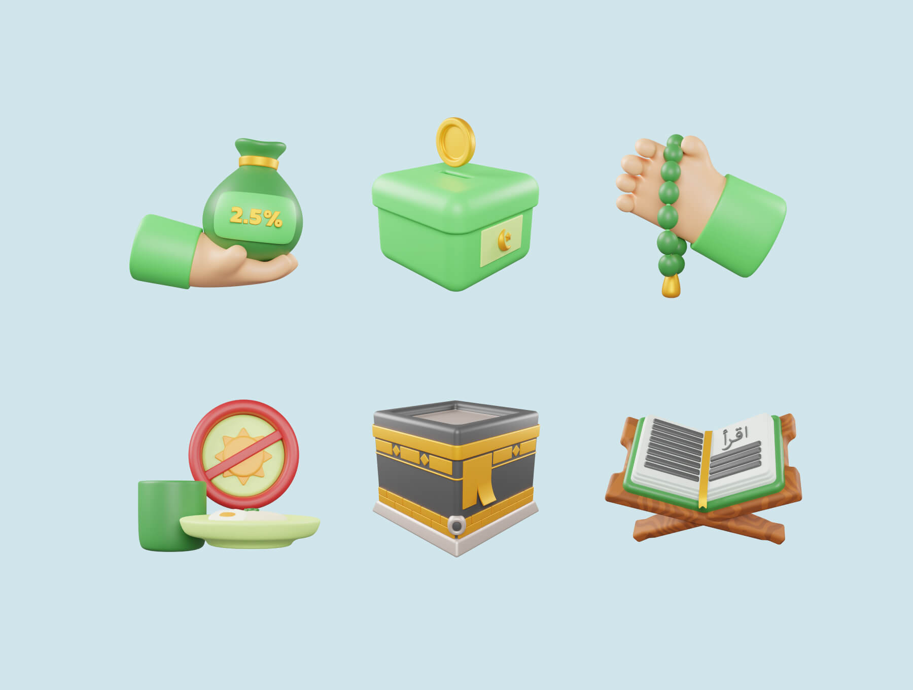 12个绿色节日主题3D图标模型