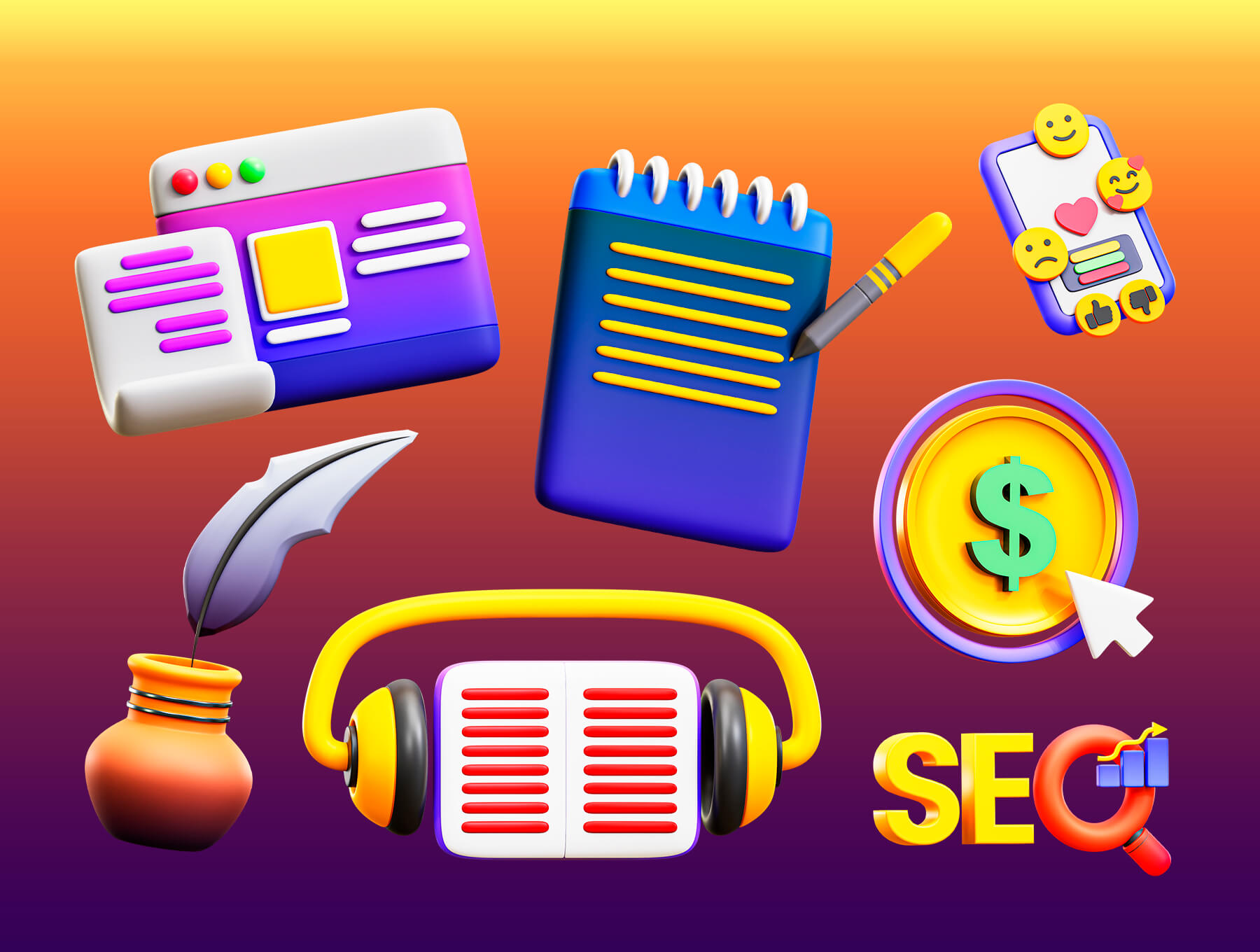 20个创意写作相关3D模型