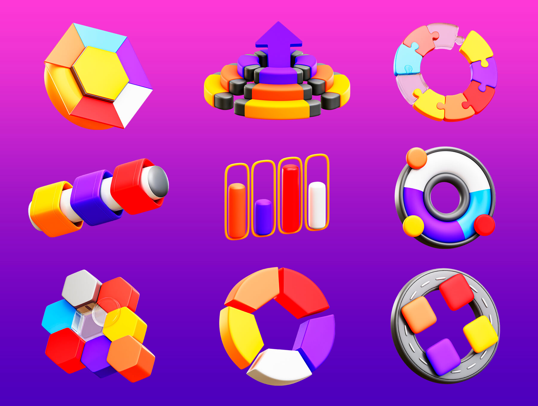 20个色彩艳丽酷炫图表3D模型