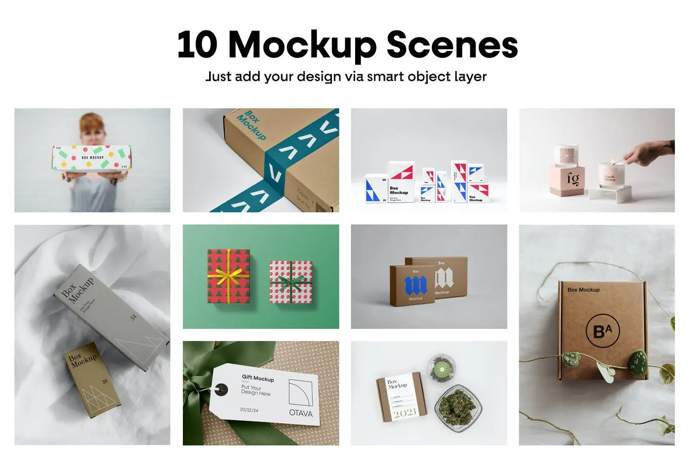 10个白色高端包装盒包装VI样机PSD模型