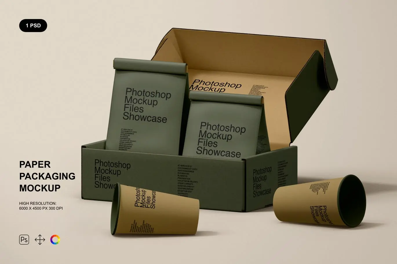 咖啡纸盒纸袋纸杯品牌包装设计PSD样机