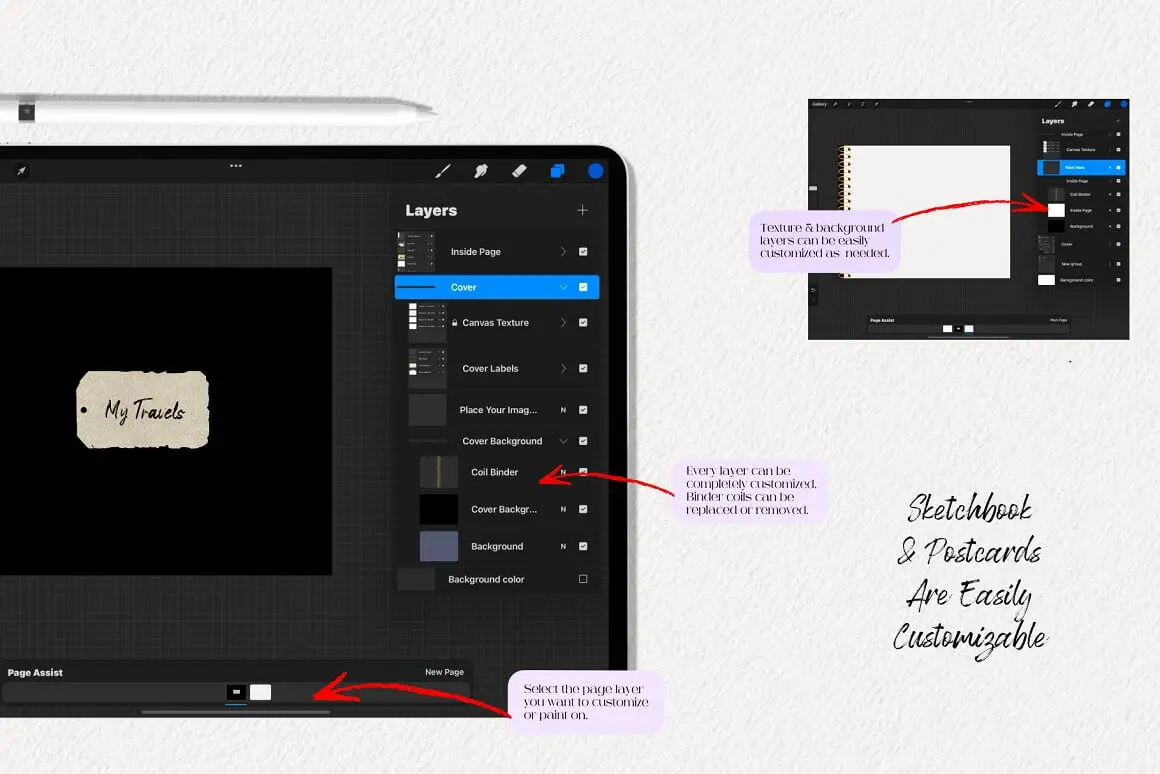 一套旅行主题水彩素描Procreate笔刷素材
