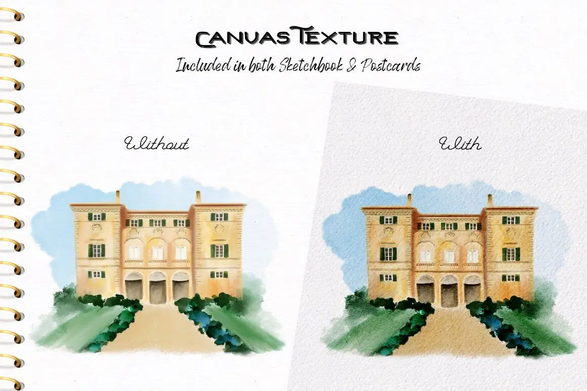 一套旅行主题水彩素描Procreate笔刷素材