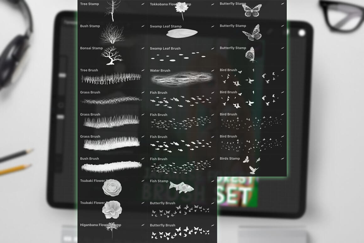 日本森林动漫元素Procreate笔刷素材包