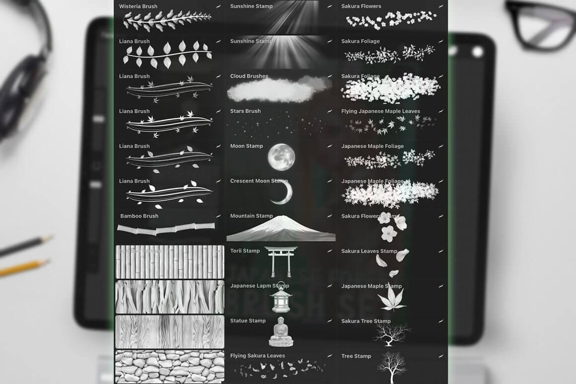 日本森林动漫元素Procreate笔刷素材包