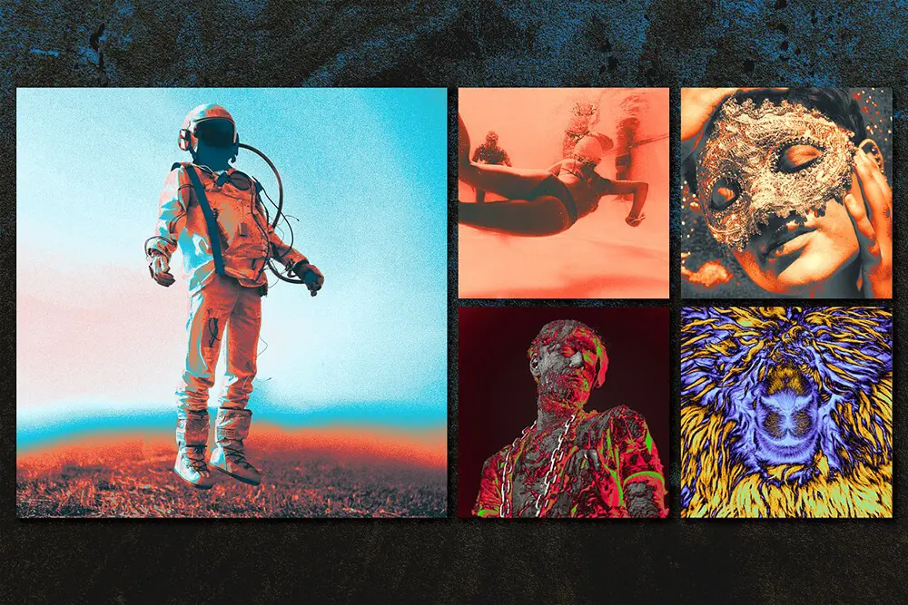 反梯度渐变纹理+图案抽象设计模板