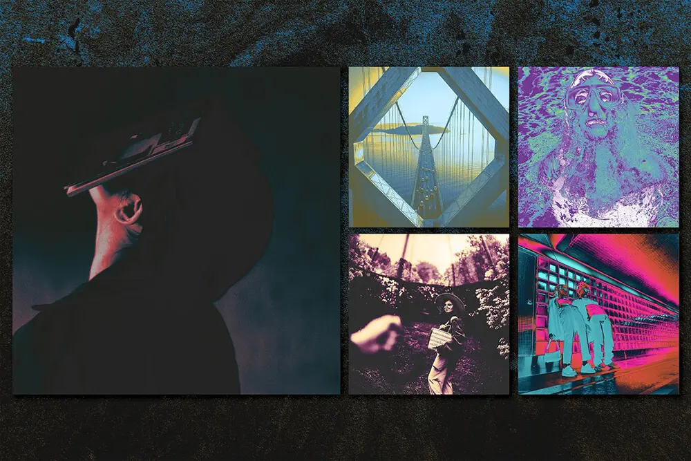 反梯度渐变纹理+图案抽象设计模板