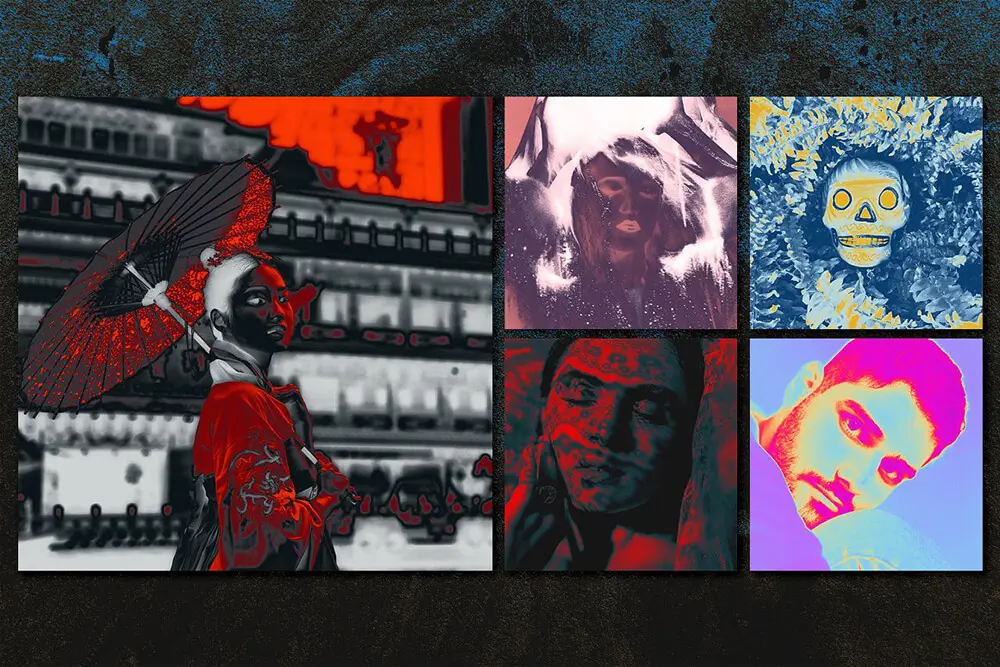 反梯度渐变纹理+图案抽象设计模板