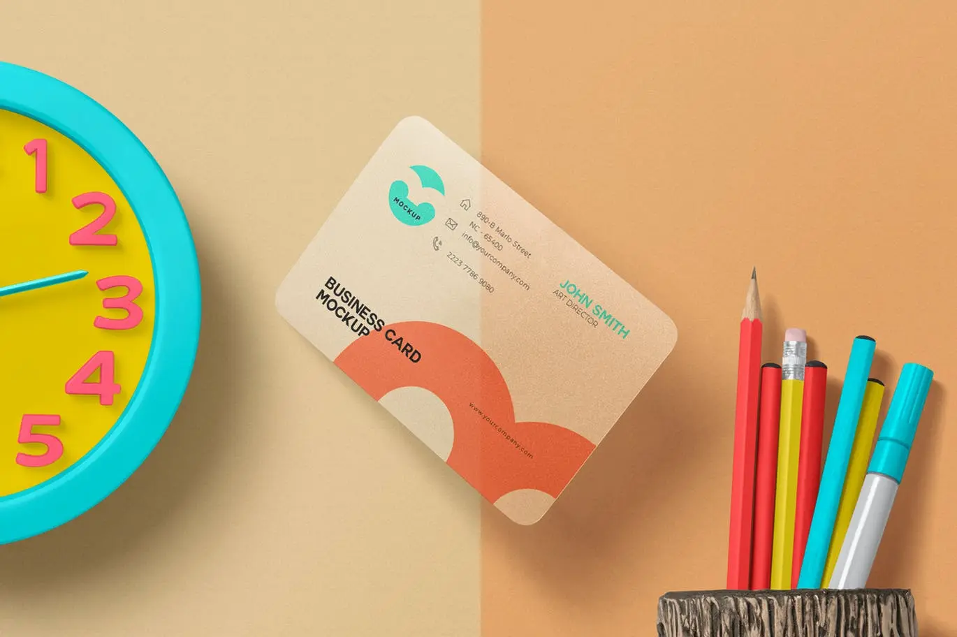 细节满满色彩艳丽的圆角透明名片PSD样机素材