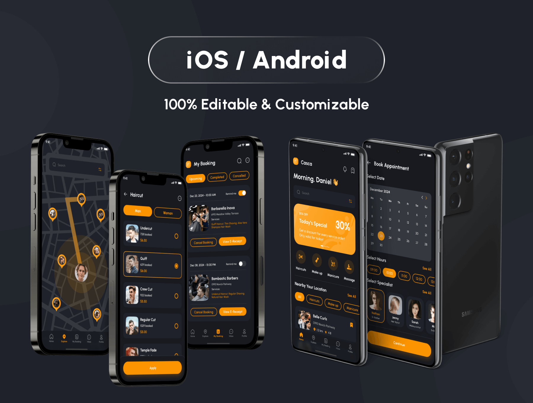 170多个发型理发师相关APP UI素材包(Figma)