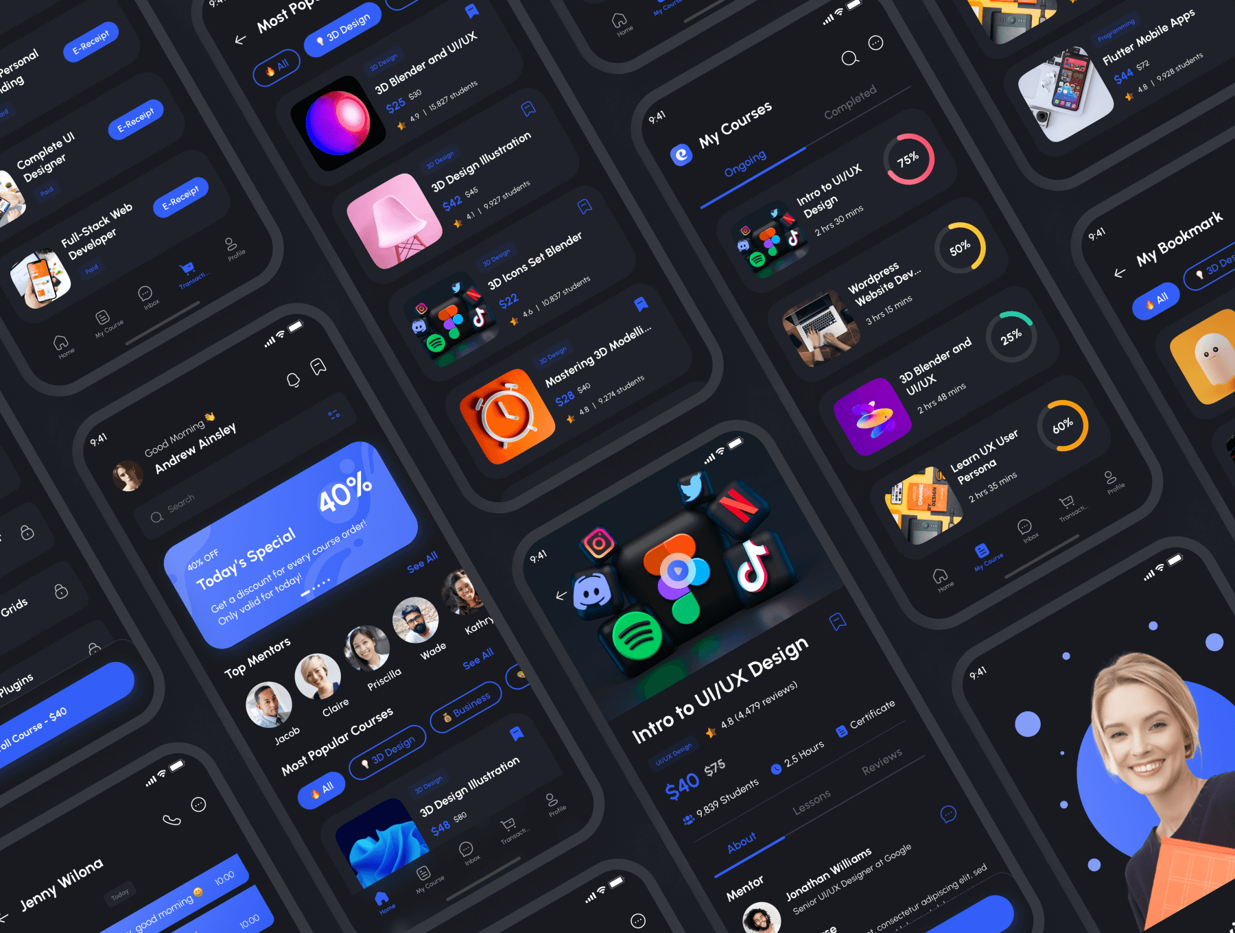 170个在线课程在线学习应用APP UI素材包(Figma)