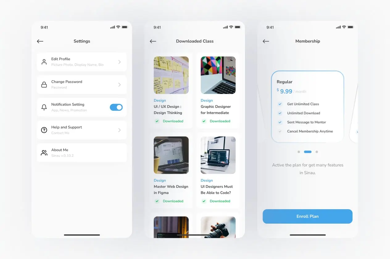 风格简洁的蓝色在线课程APP UI Kit(Figma)