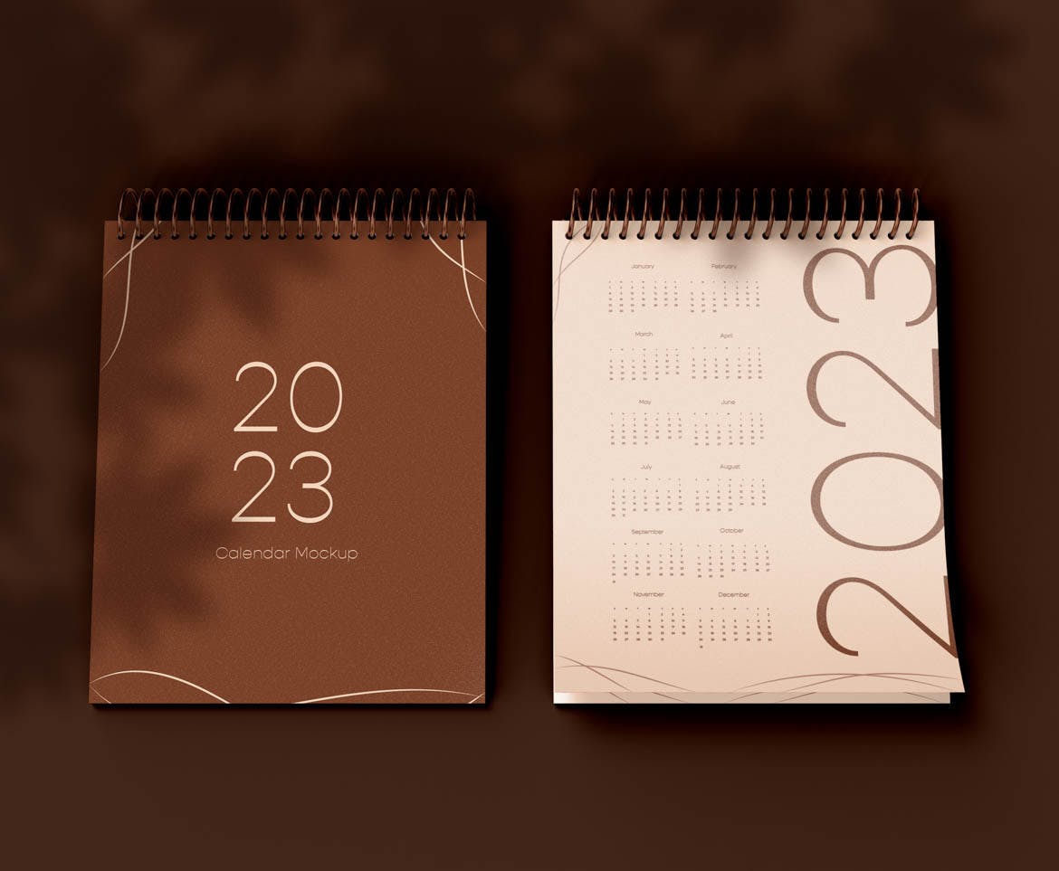 2023螺旋翻页日历设计样机PSD模板