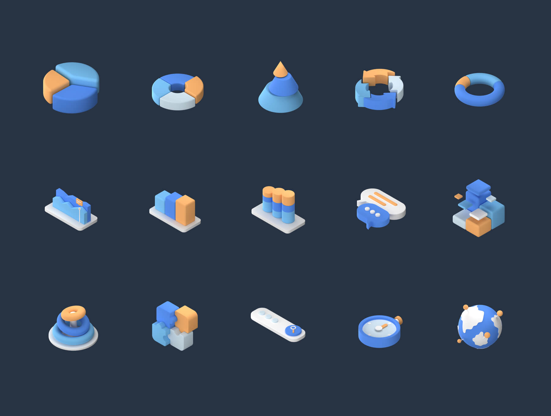 30个数据可视化相关3D图标Blender模型