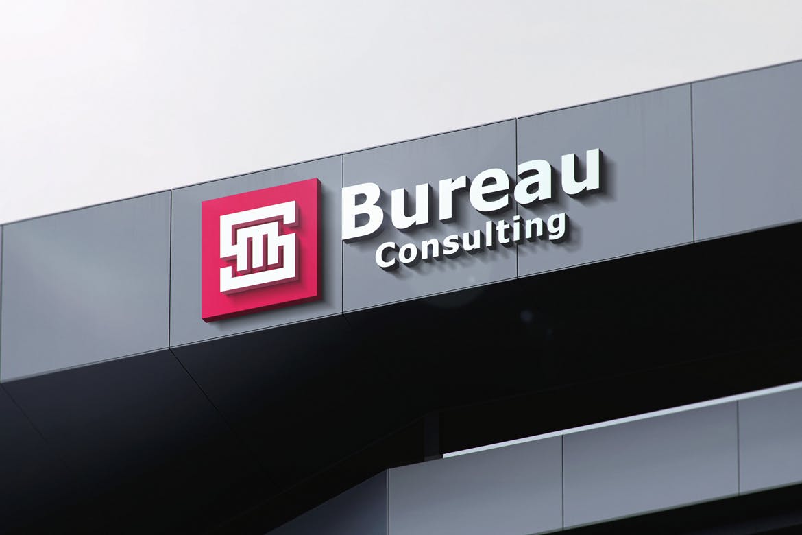 3D立面墙企业LOGO标志PSD样机素材