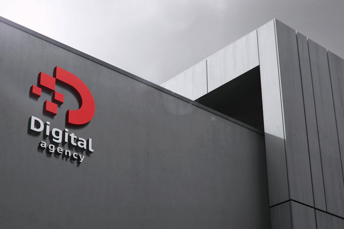 3D立面墙企业LOGO标志PSD样机素材