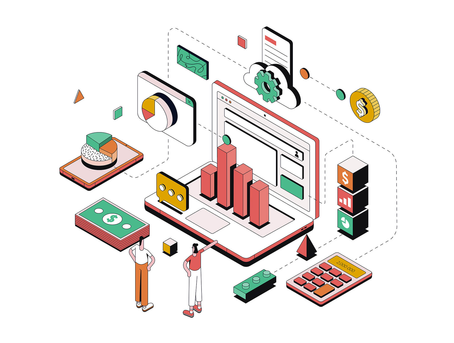 各种主题的2.5D等距插图集合