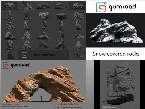 3套38个大岩石落雪岩石石头C4D模型合集