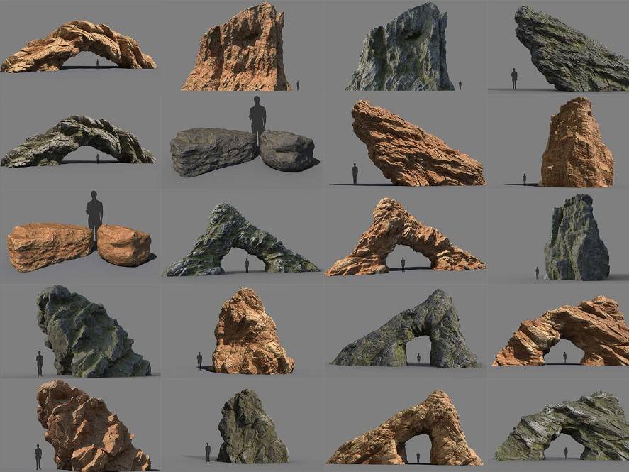 3套38个大岩石落雪岩石石头C4D模型合集