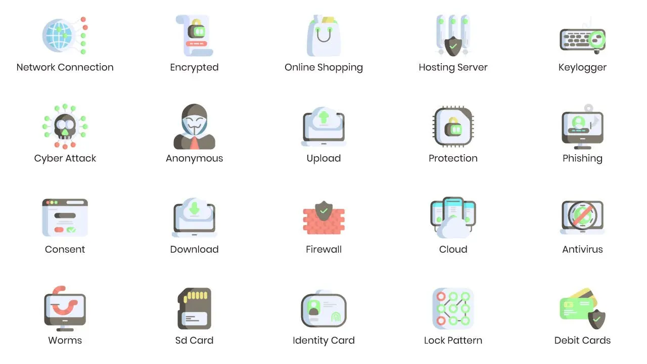 100个网络安全相关的矢量ICON图标 (AI,EPS,SVG)