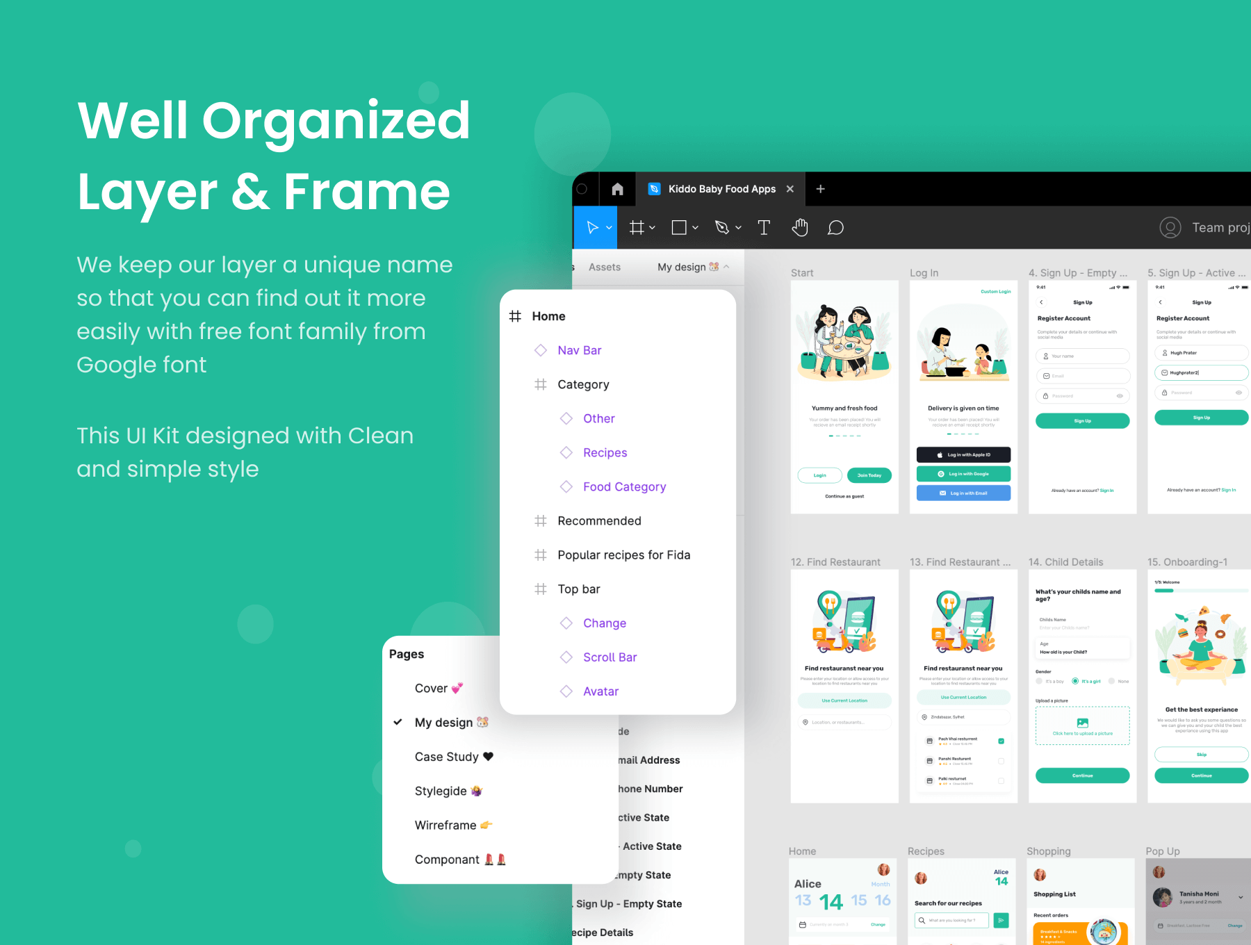 45个绿色极简风格婴儿食品APP UI Kit界面