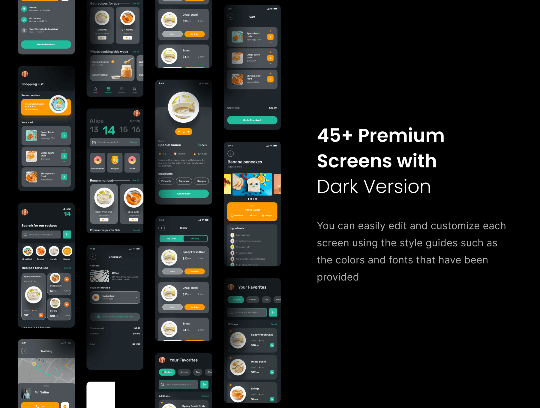 45个绿色极简风格婴儿食品APP UI Kit界面