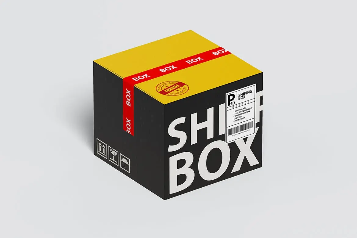 方形快递纸盒标签包装设计PSD样机