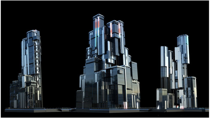 30个现代科幻城市大楼建筑C4D+OC模型合集