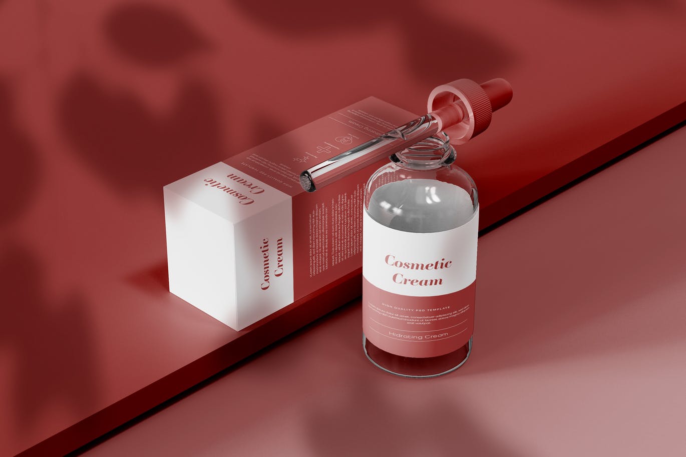 超级细腻的化妆品滴管瓶纸盒包装设计PSD样机