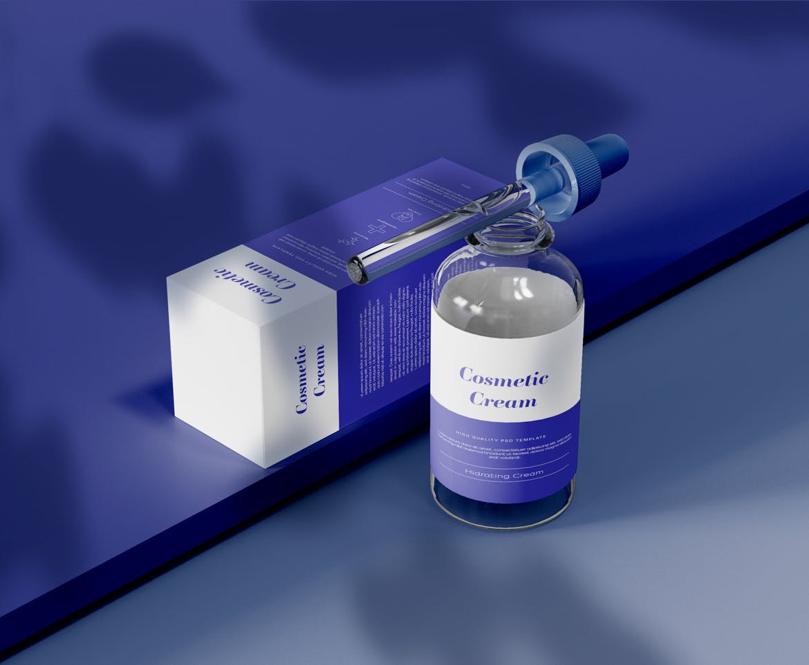 超级细腻的化妆品滴管瓶纸盒包装设计PSD样机