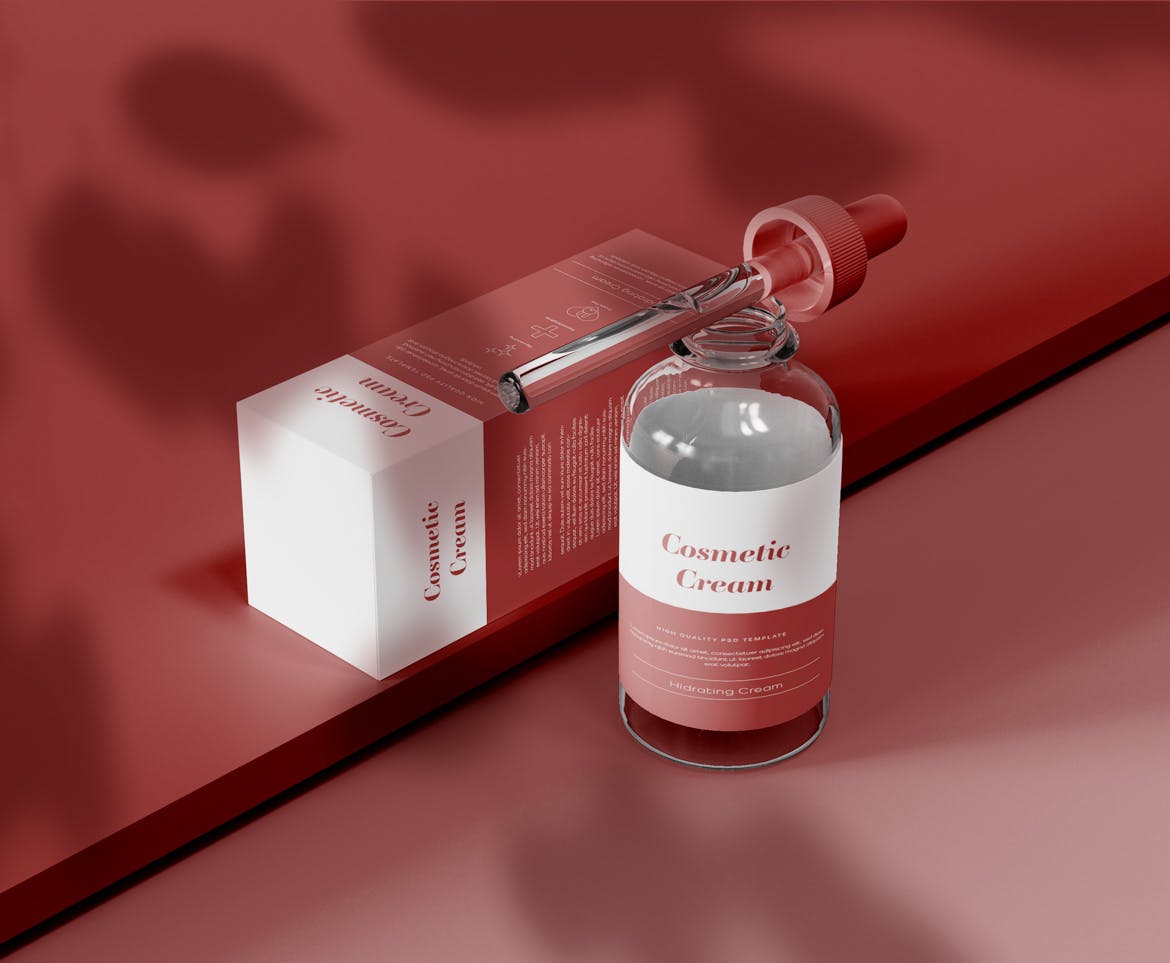 超级细腻的化妆品滴管瓶纸盒包装设计PSD样机