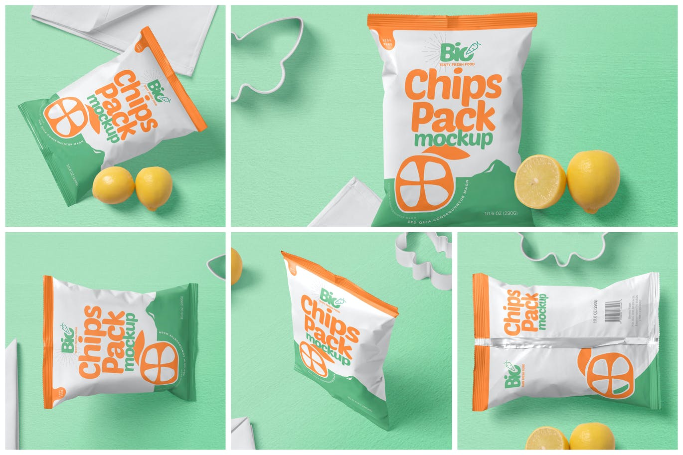 薯片食品零食包装袋PSD样机设计素材