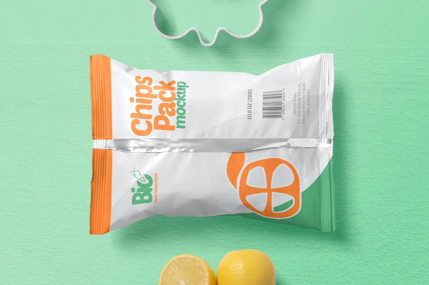 薯片食品零食包装袋PSD样机设计素材