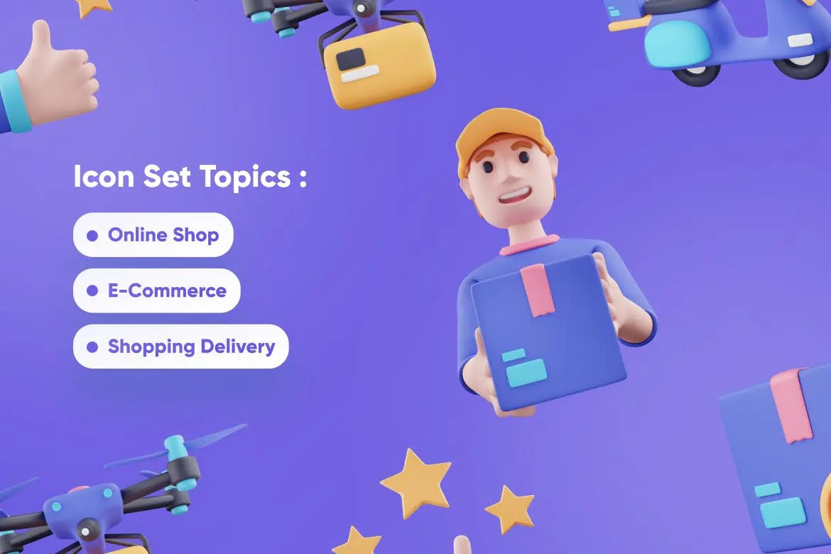 电子商务物流快递3D图标素材 (Blend)