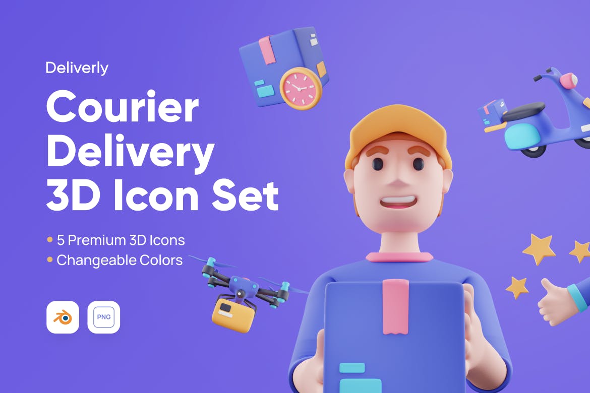 电子商务物流快递3D图标素材 (Blend)