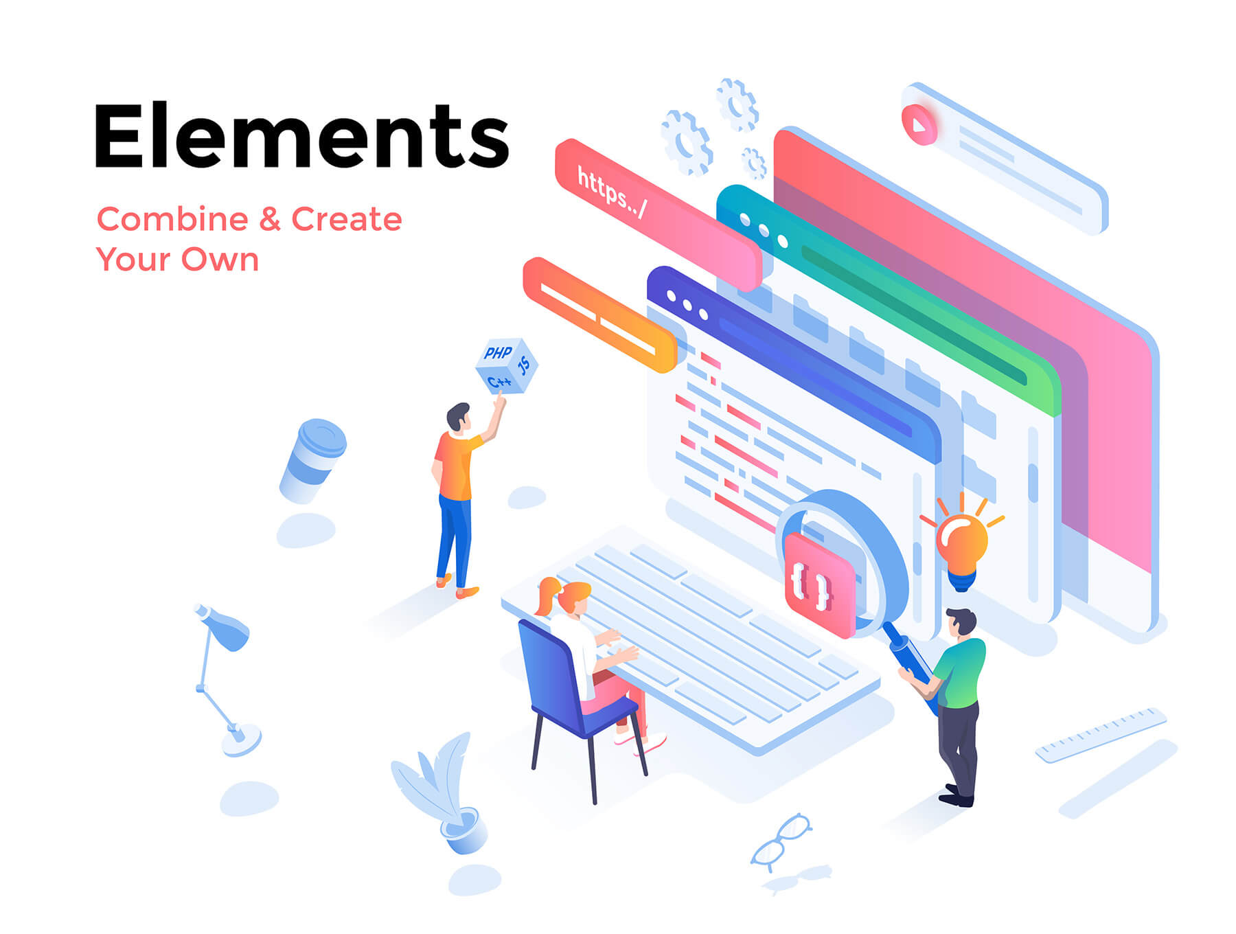 可用做APP开机引导界面的2.5d风格商业插画