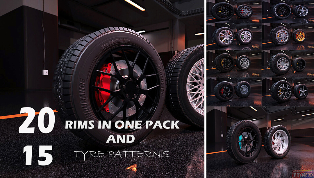 20个现代运动汽车轮毂轮胎3D模型素材合集