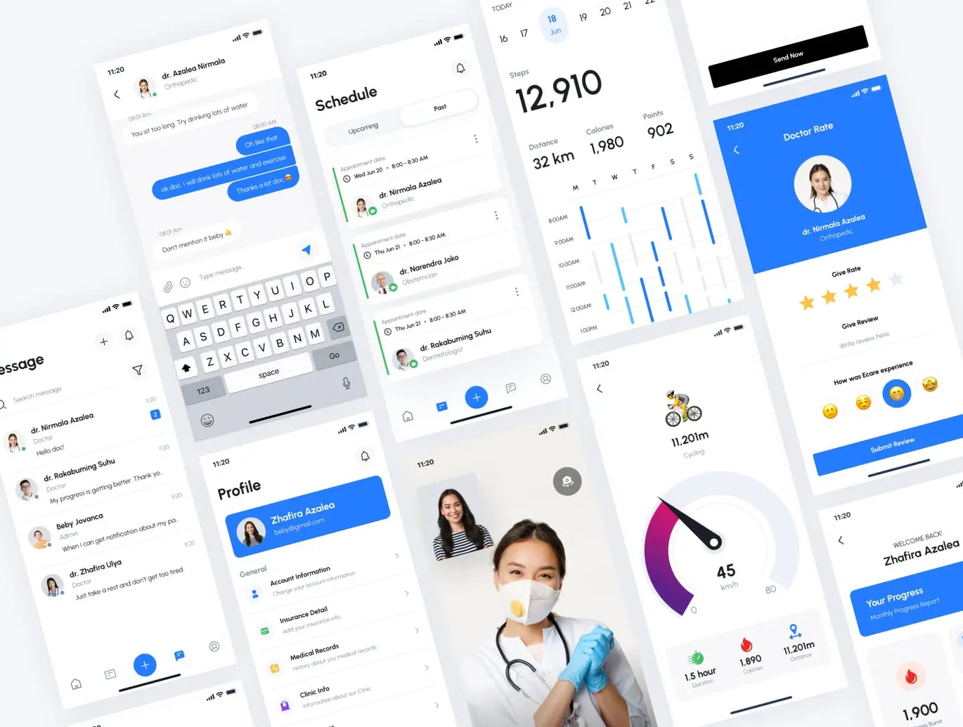 蓝色医疗诊所智能护理相关APP UI Kit界面(FIGMA)