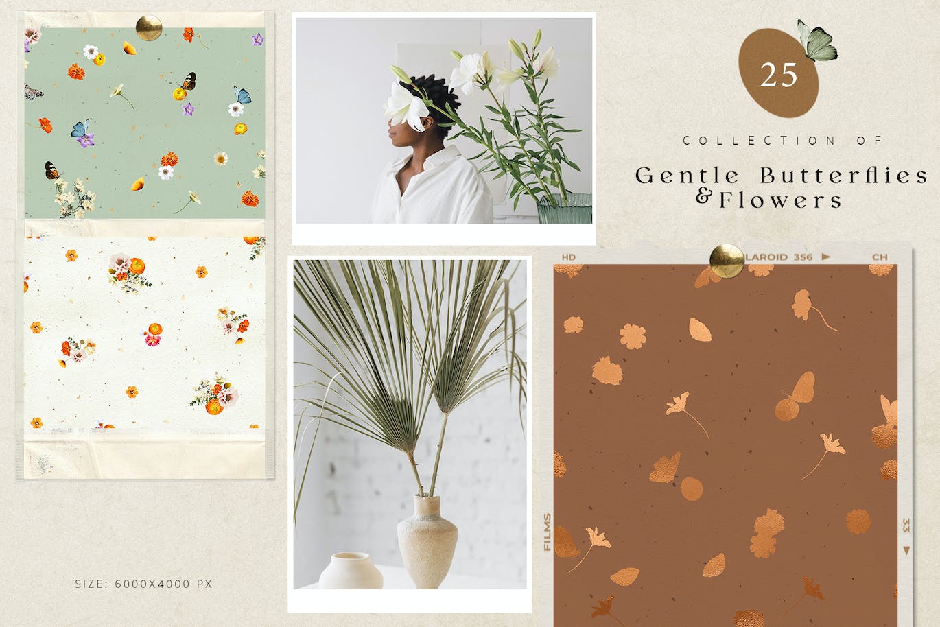 25个蝴蝶拼贴纸纹理图案JPG素材