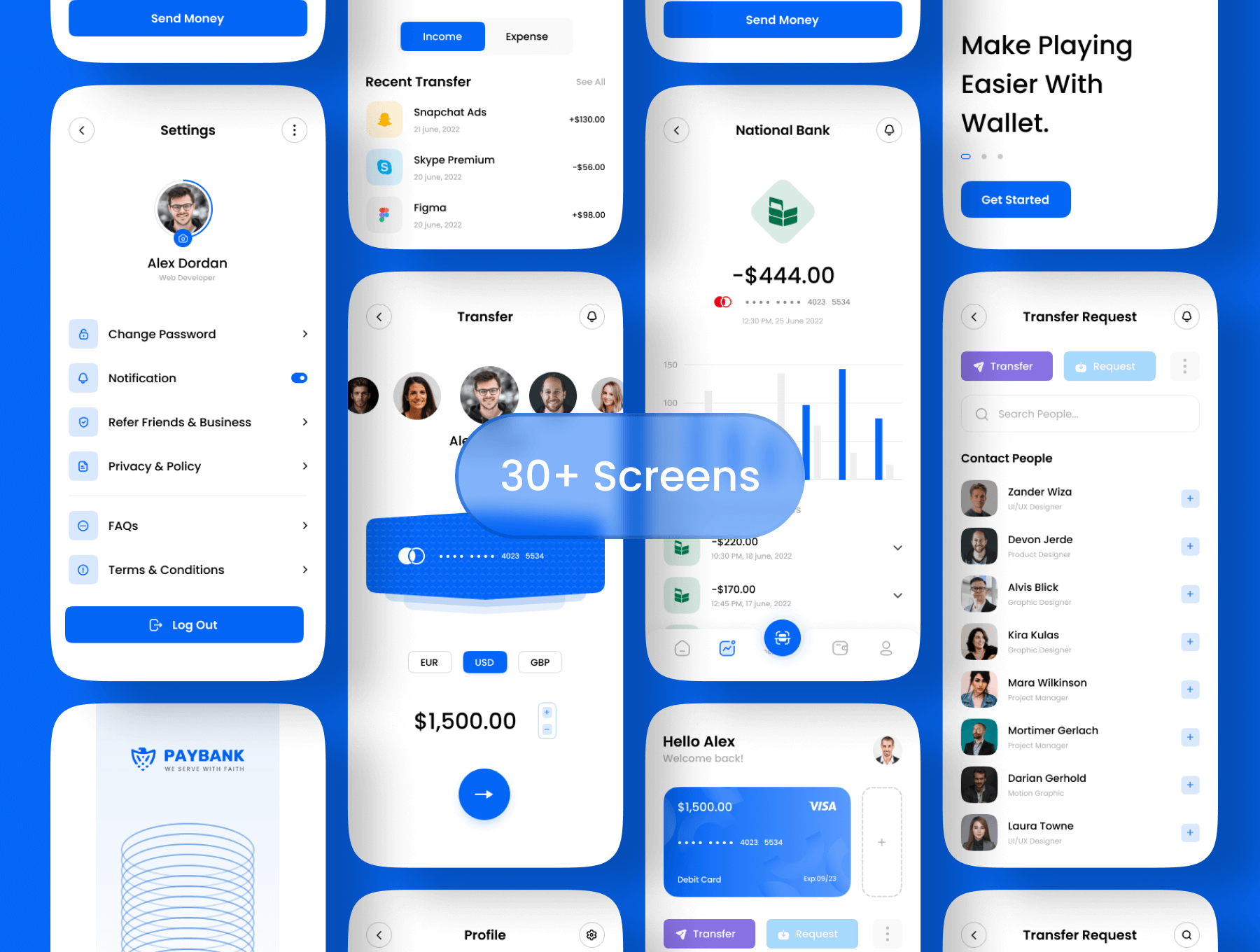 30个蓝色手机银行钱包主题APP UI kit素材包