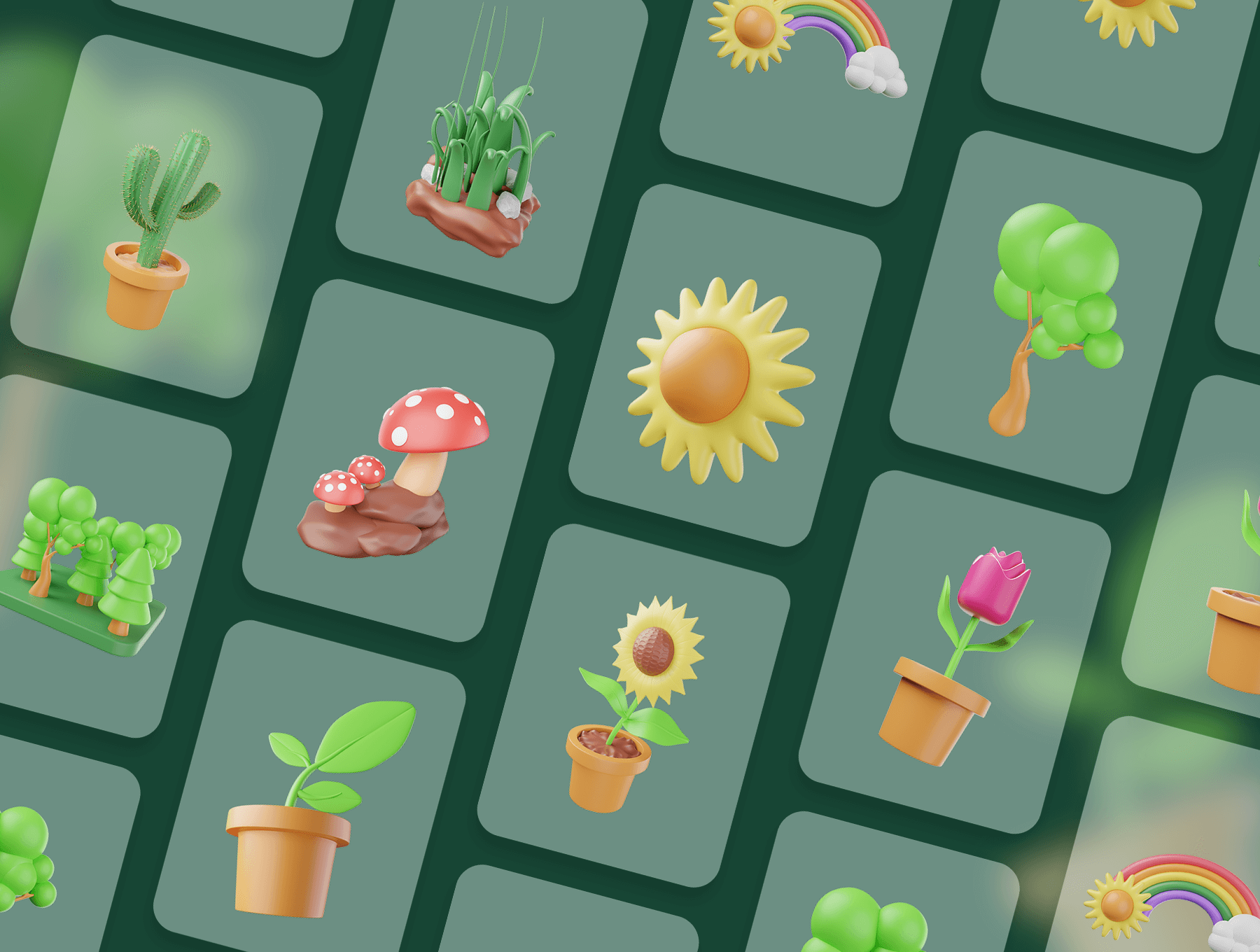 20个绿色自然主题3D图标素材包