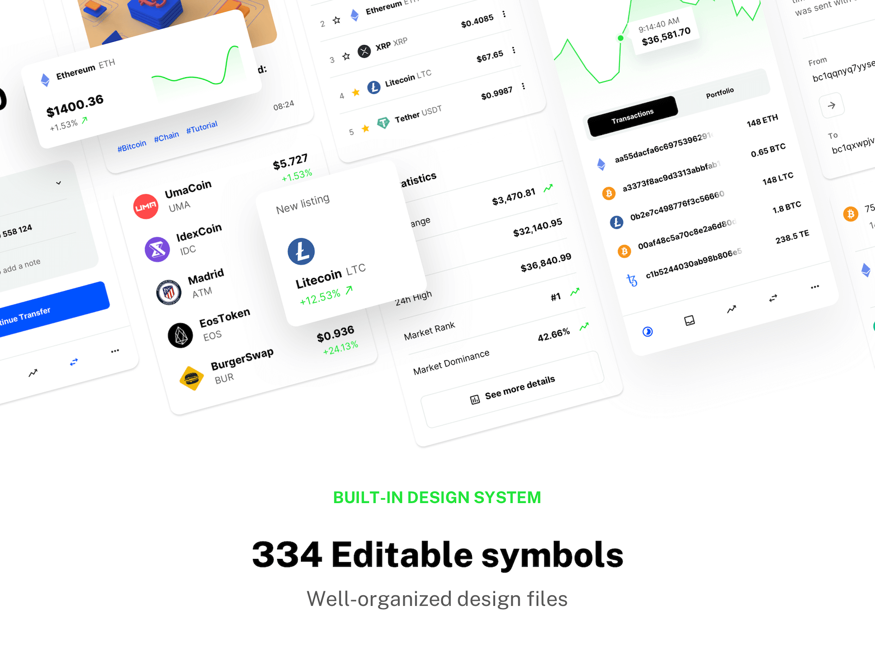 190个用于初创公司交易所加密钱包相关的UI素材包