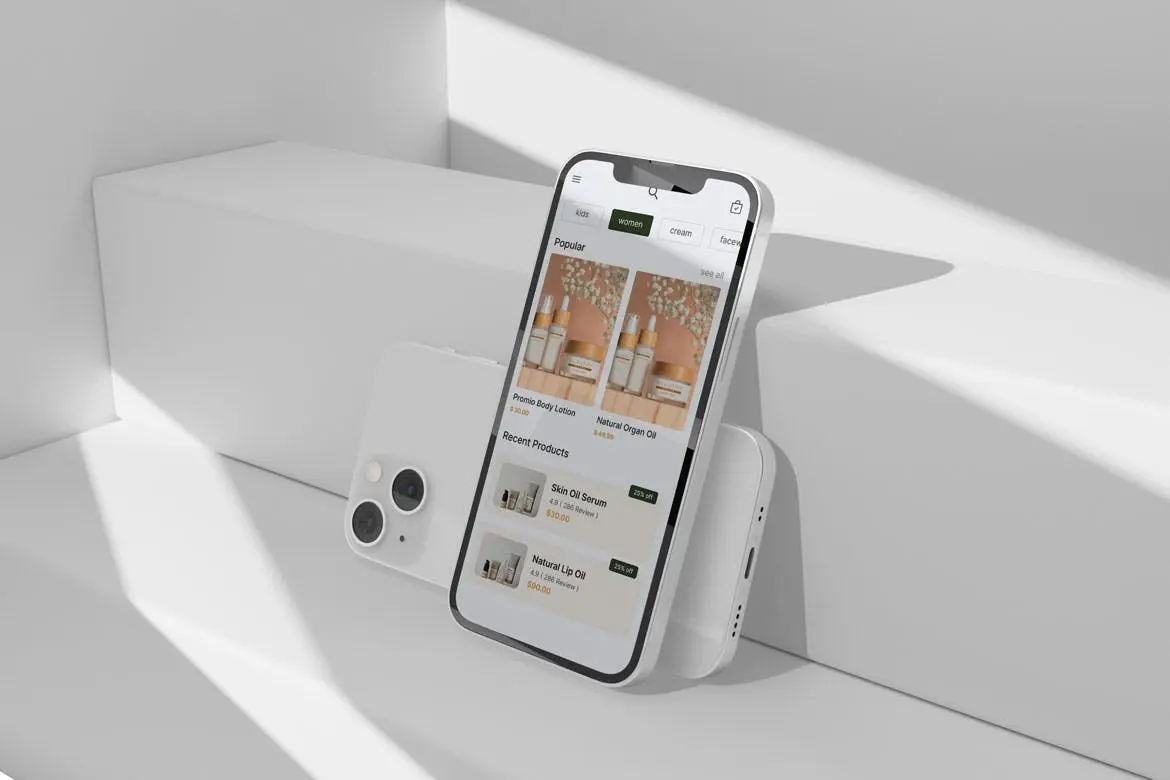 纯色场景UI/UX展示iPhone手机PSD样机