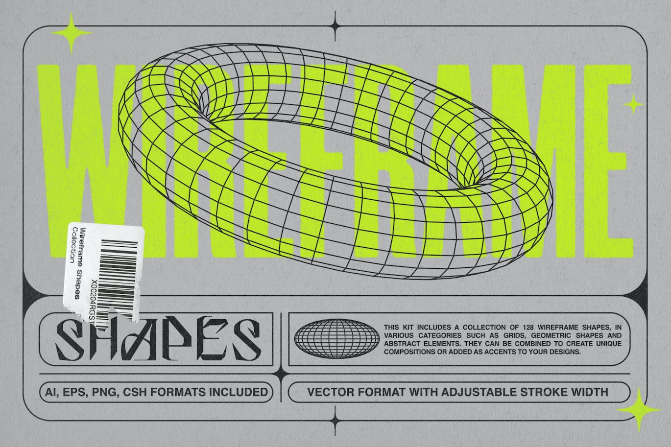 细节满满线框立体几何抽象图形矢量素材包