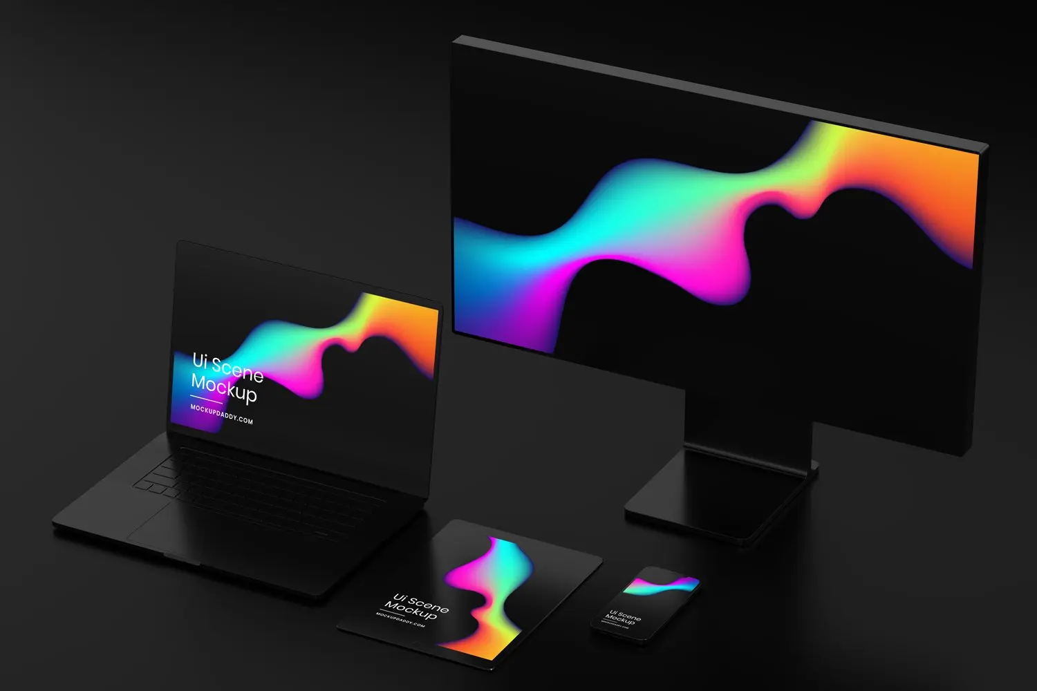 一套高质量黑色苹果Apple设备PSD样机素材包